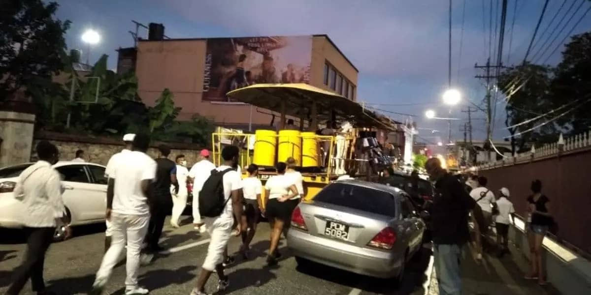 a steelband playing in the streets of port-of-spain-trinidad